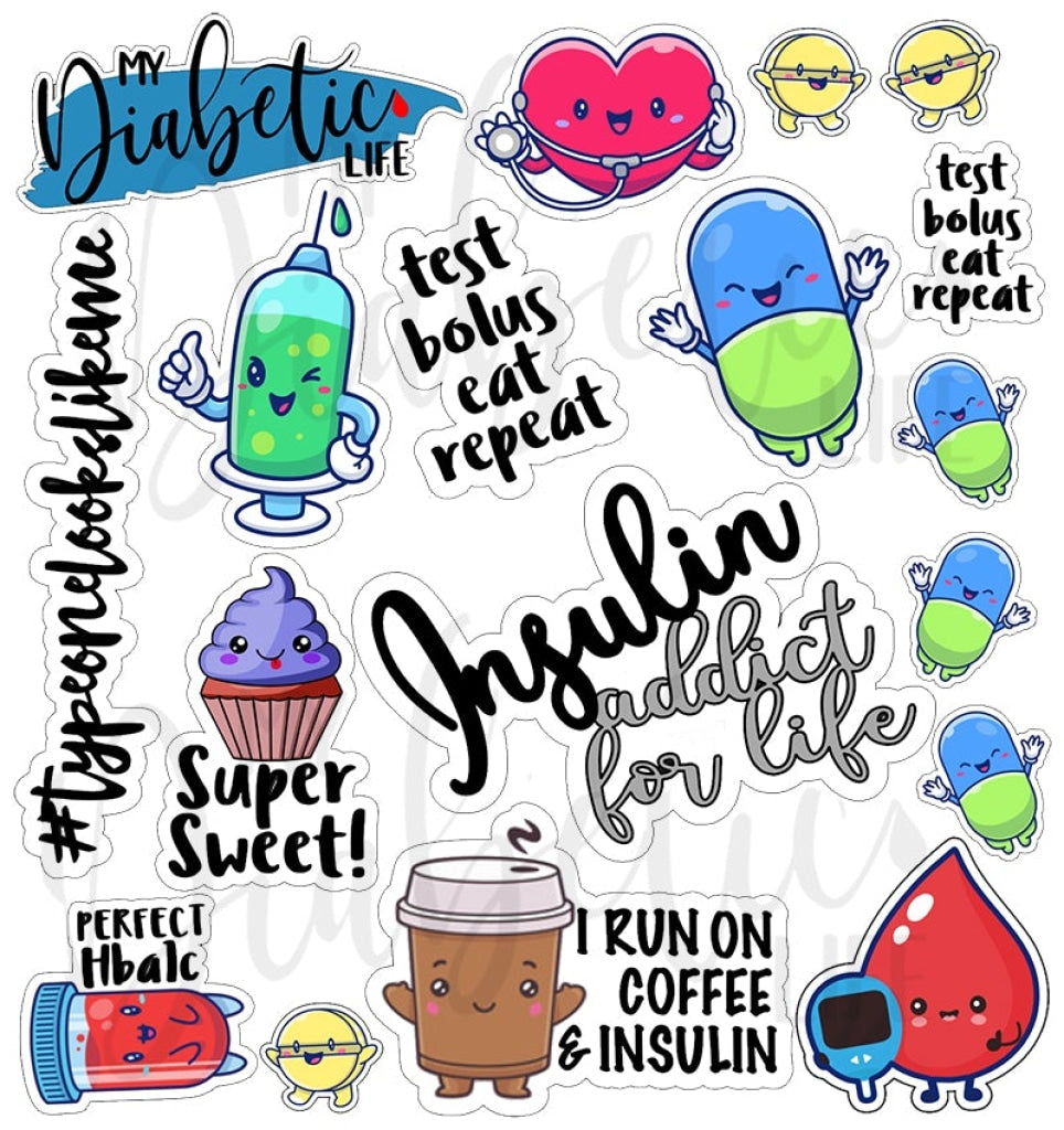 18 full colour diabetes sticker sheet - MyDiabeticLife