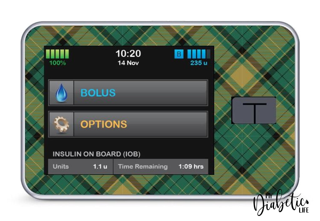 Dads Plaid - Tandem Tslim X2 Pump Peel Skin And Decal Insulin Pump Sticker T:slim