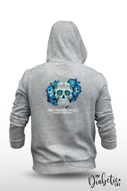 Dead Pancreas Society - Sugar Skull Unisex Fleece Hooded Jacket S / Light Grey Hoodie