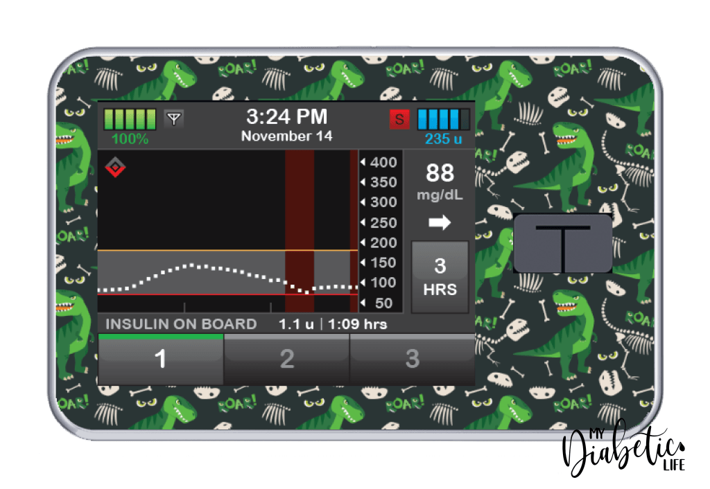 Dino-Rawrs - Tandem Tslim x2 Pump Peel, skin and Decal, insulin pump sticker - MyDiabeticLife