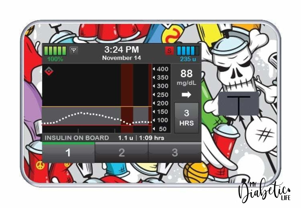 Graffiti Can Mural - Tandem Tslim x2 Pump Peel, skin and Decal, insulin pump sticker - MyDiabeticLife