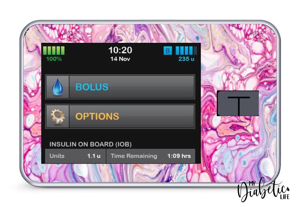 Pink Marble - Tandem Tslim X2 Pump Peel Skin And Decal Insulin Pump Sticker T:slim