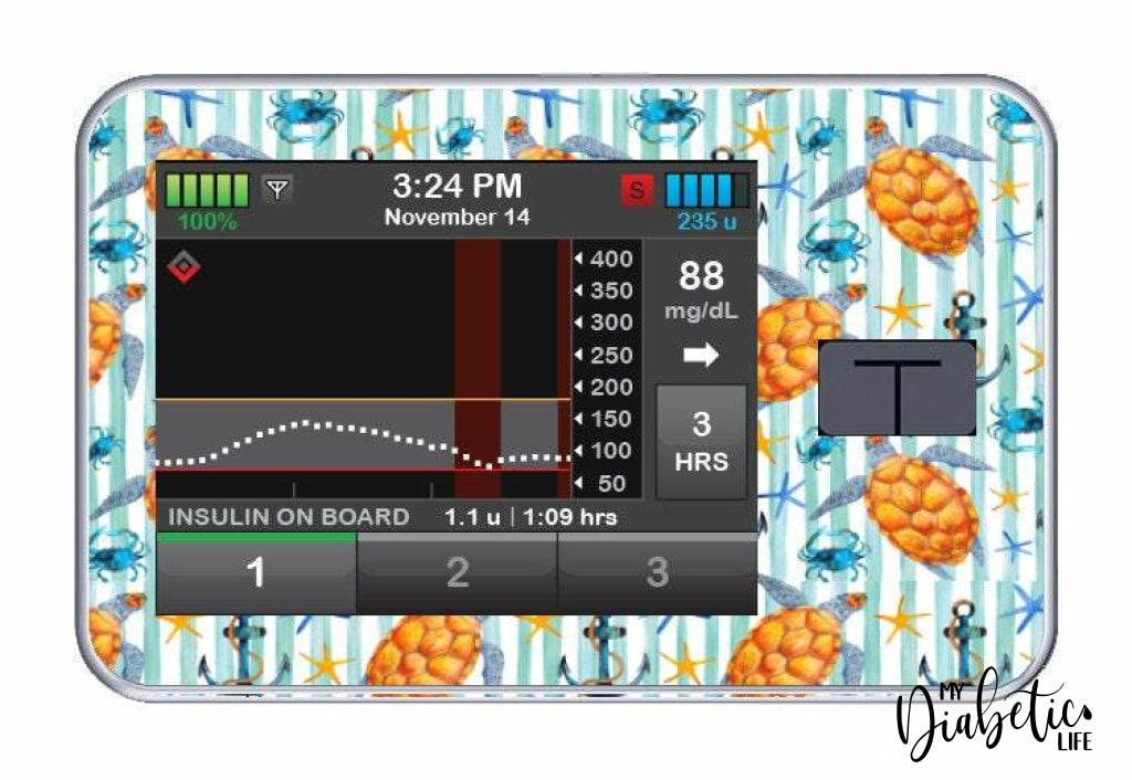 Sea Turtles, Starfish, Crab and Anchor - Tandem Tslim x2 Pump Peel, skin and Decal, insulin pump sticker - MyDiabeticLife