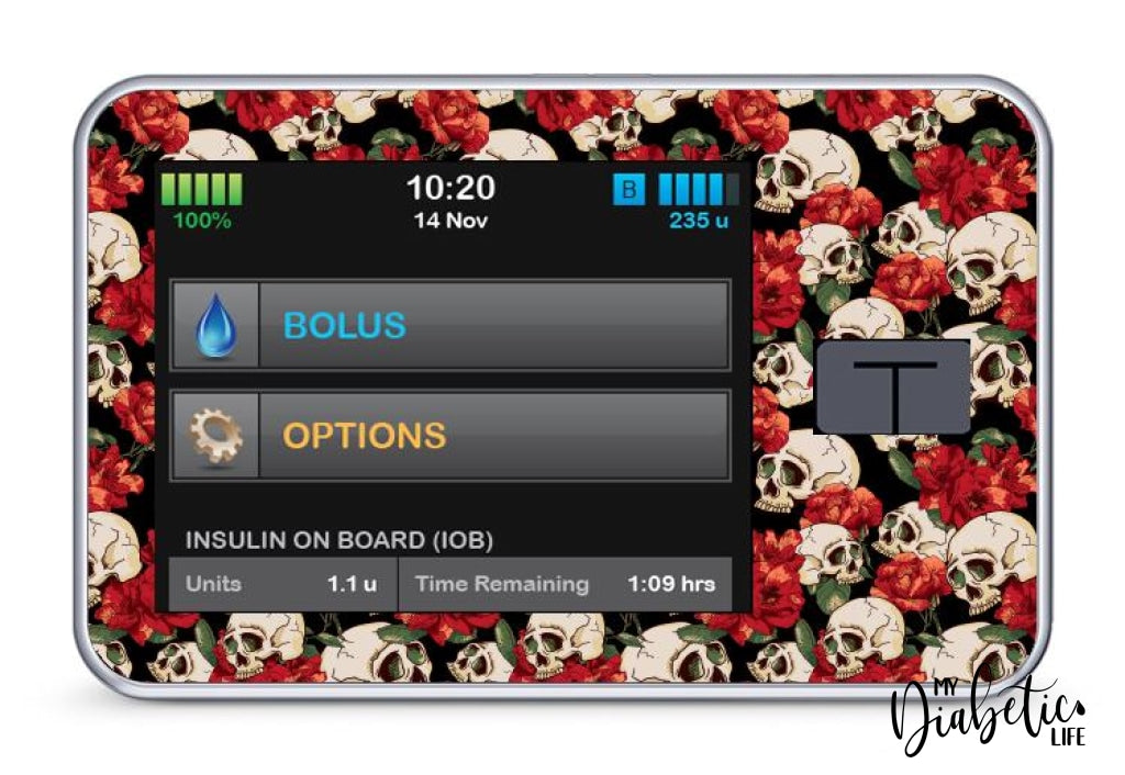 Skulls N Roses- Tandem Tslim X2 Pump Peel Skin And Decal Insulin Pump Sticker T:slim