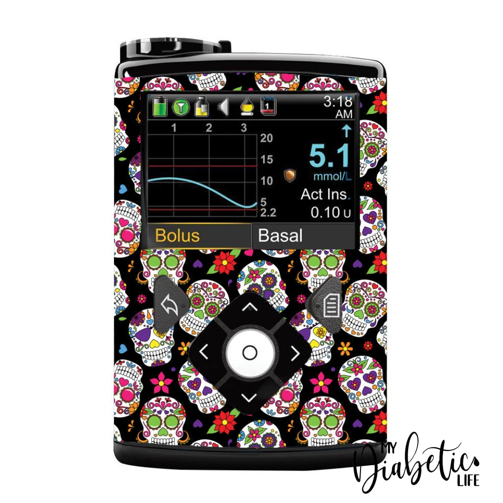 Sugar Skulls - Medtronic Pump (630/640/670/770) Sticker Full Cover W/clip 630/640/670