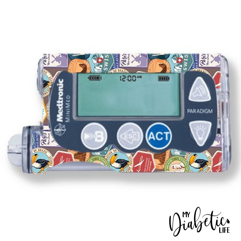 Travel Stamps - Medtronic Paradigm Series 7 Skin And Decal Insulin Pump Sticker